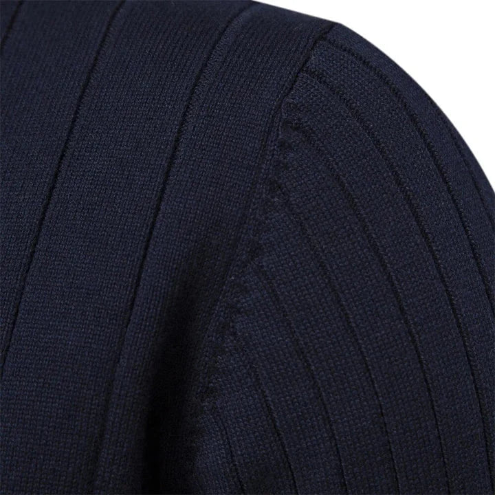 Men's Quarter Zip Sweater Ribbed Knit Adjustable Zip