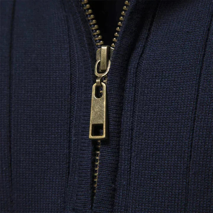 Men's Quarter Zip Sweater Ribbed Knit Adjustable Zip