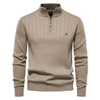 Men's Quarter Zip Sweater Ribbed Knit Adjustable Zip