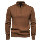 Men's Quarter Zip Sweater Ribbed Knit Adjustable Zip