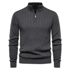 Men's Quarter Zip Sweater Ribbed Knit Adjustable Zip
