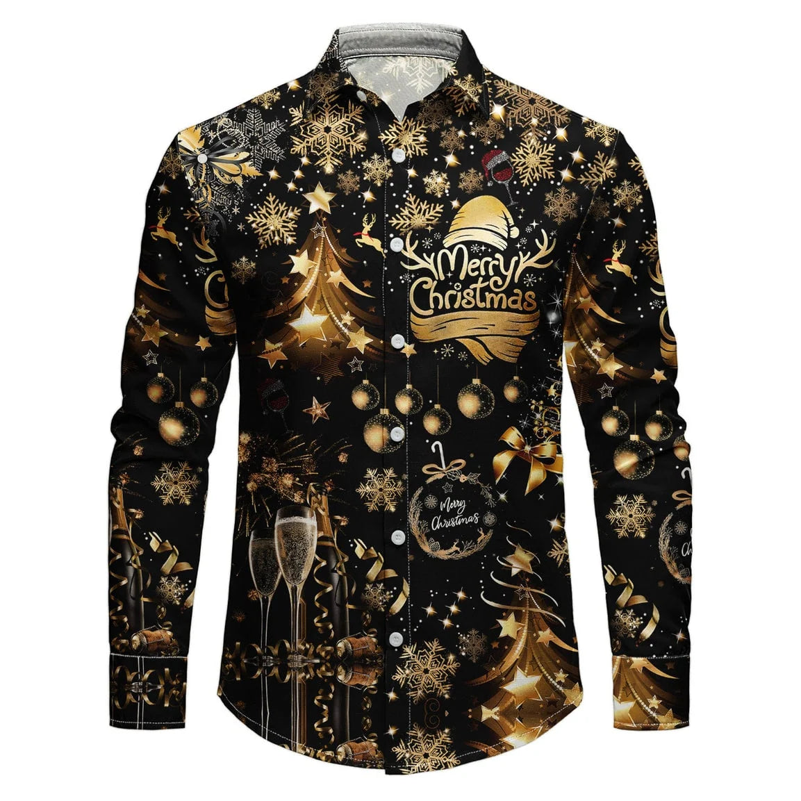 Men's Shirt Italian Collar Stretch Polyester Gold-Accent Print