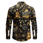 Men's Shirt Italian Collar Stretch Polyester Gold-Accent Print