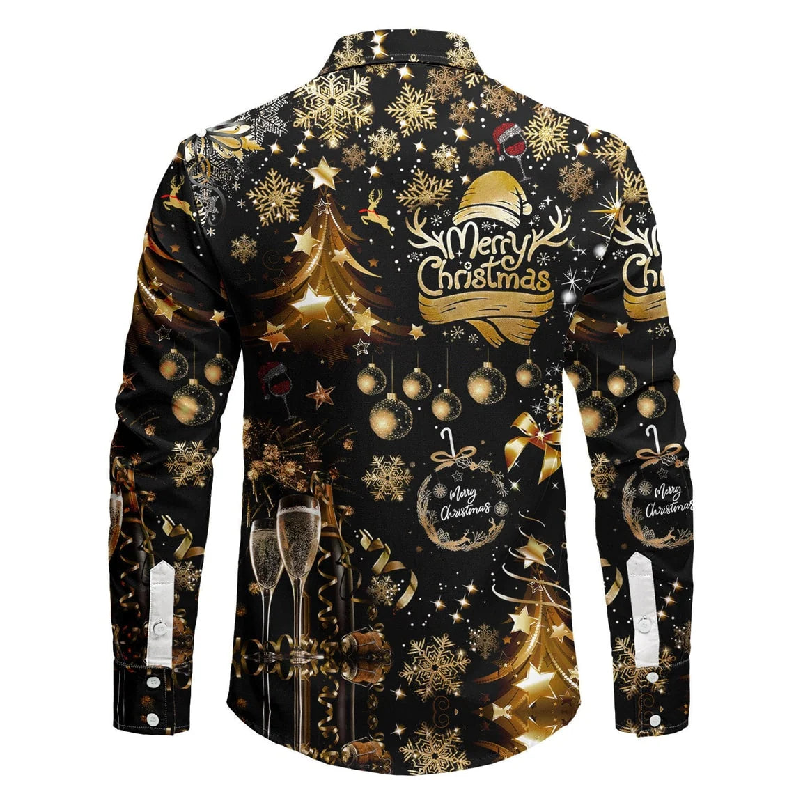 Men's Shirt Italian Collar Stretch Polyester Gold-Accent Print