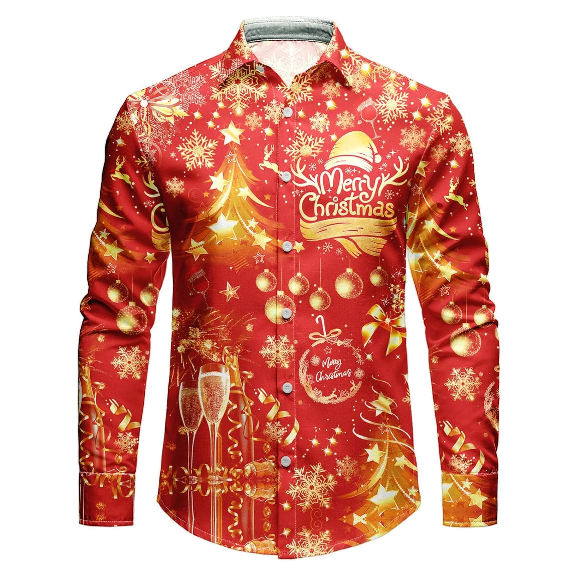 Men's Shirt Italian Collar Stretch Polyester Gold-Accent Print
