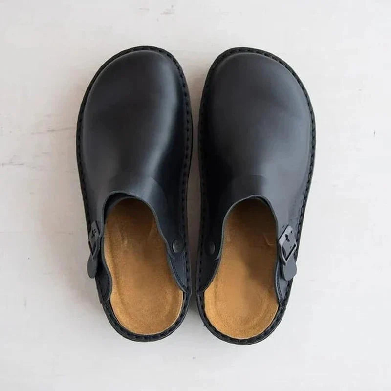 Men's Slippers Genuine Leather Removable Orthotic Insoles
