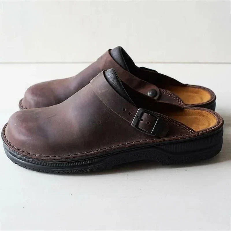 Men's Slippers Orthotic Leather Removable Insoles