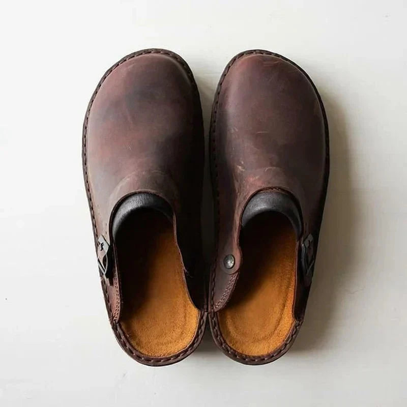 Men's Slippers Orthotic Leather Removable Insoles