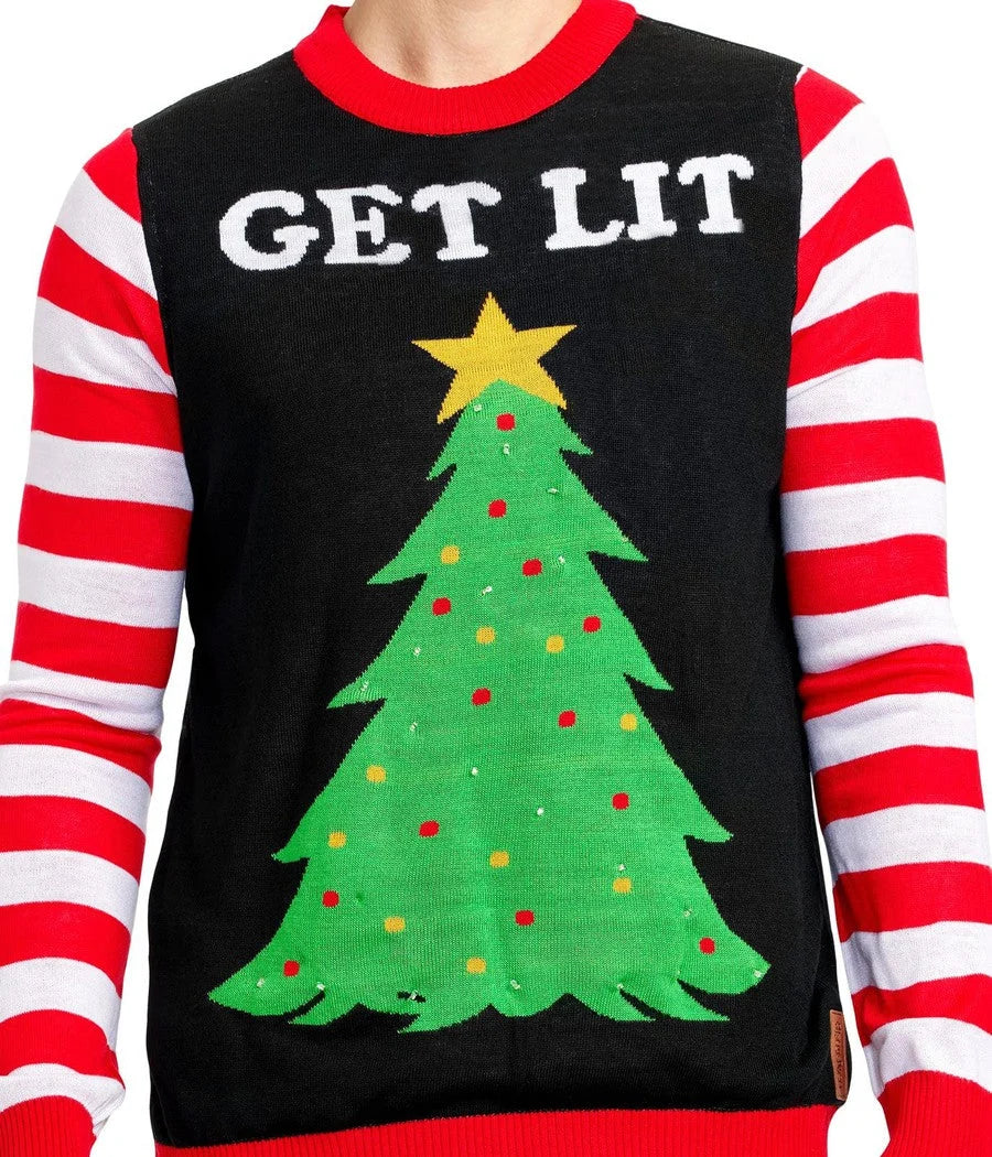 Men's Sweater Light-Up Christmas Tree Batteries Included