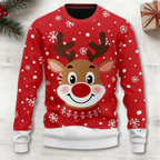 Men's Sweater Reindeer & Snowflake Soft Poly-Cotton