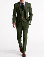 Men's Three-Piece Suit Tailored Herringbone Tweed