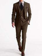 Men's Three-Piece Suit Tailored Herringbone Tweed