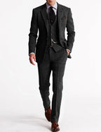 Men's Three-Piece Suit Tailored Herringbone Tweed