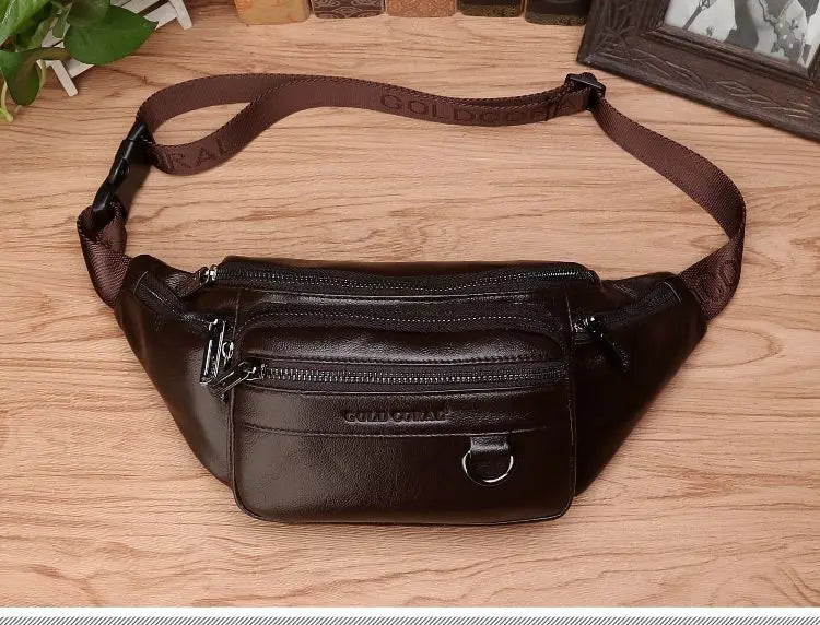Men's Waist Bag Genuine Cowhide Leather Convertible Crossbody
