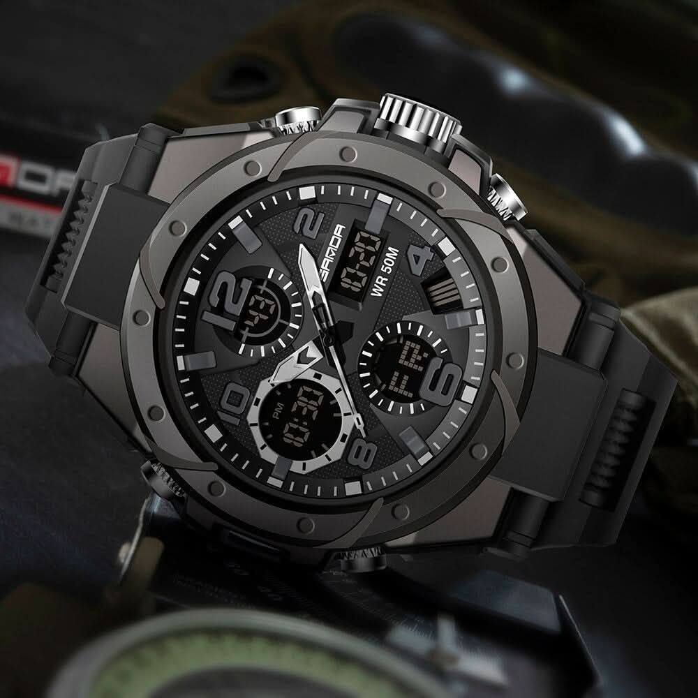 Men's Watch Dual Analog & Digital 98-Foot Water-Resistant Silicone Band