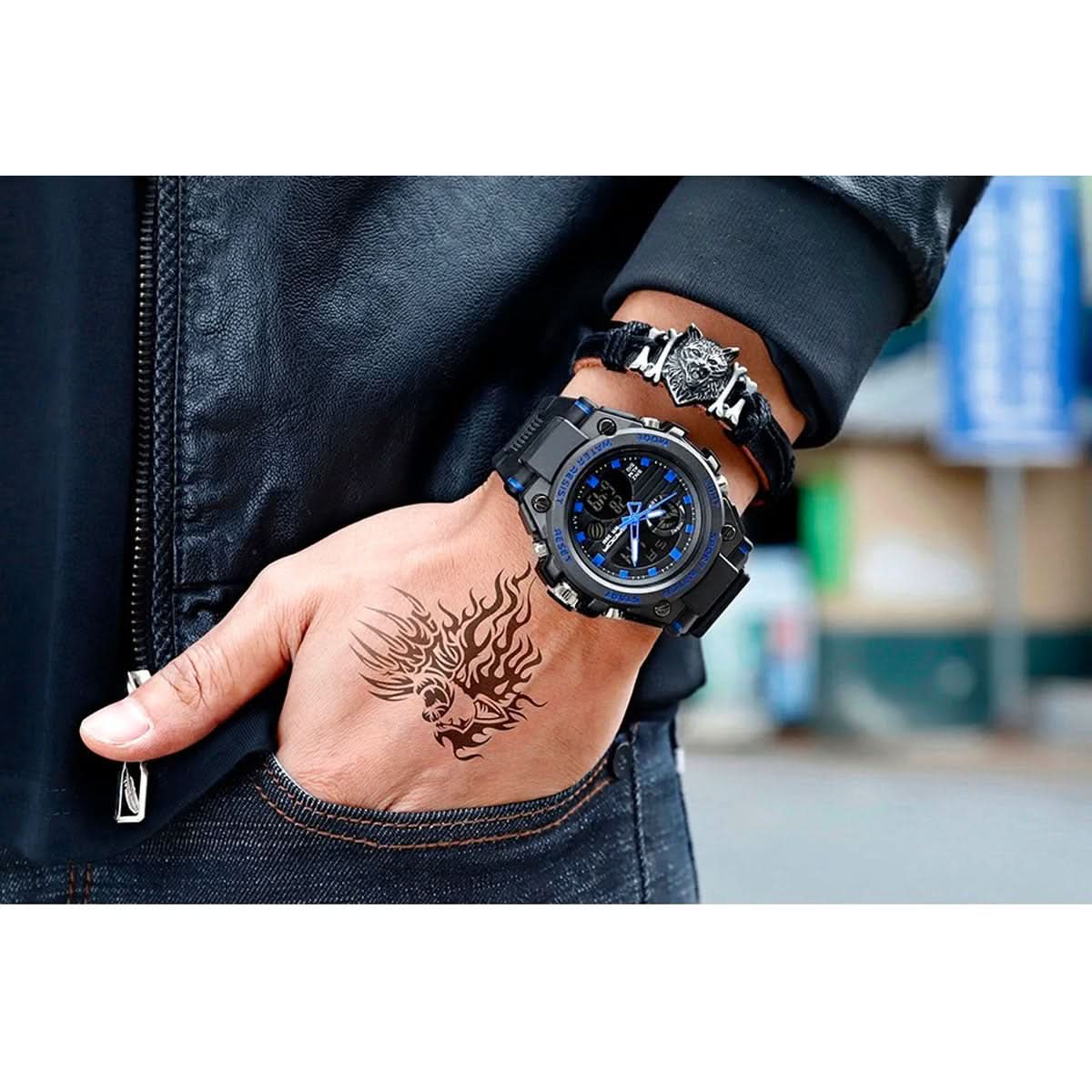 Men's Watch Dual Analog & Digital 98-Foot Water-Resistant Silicone Band