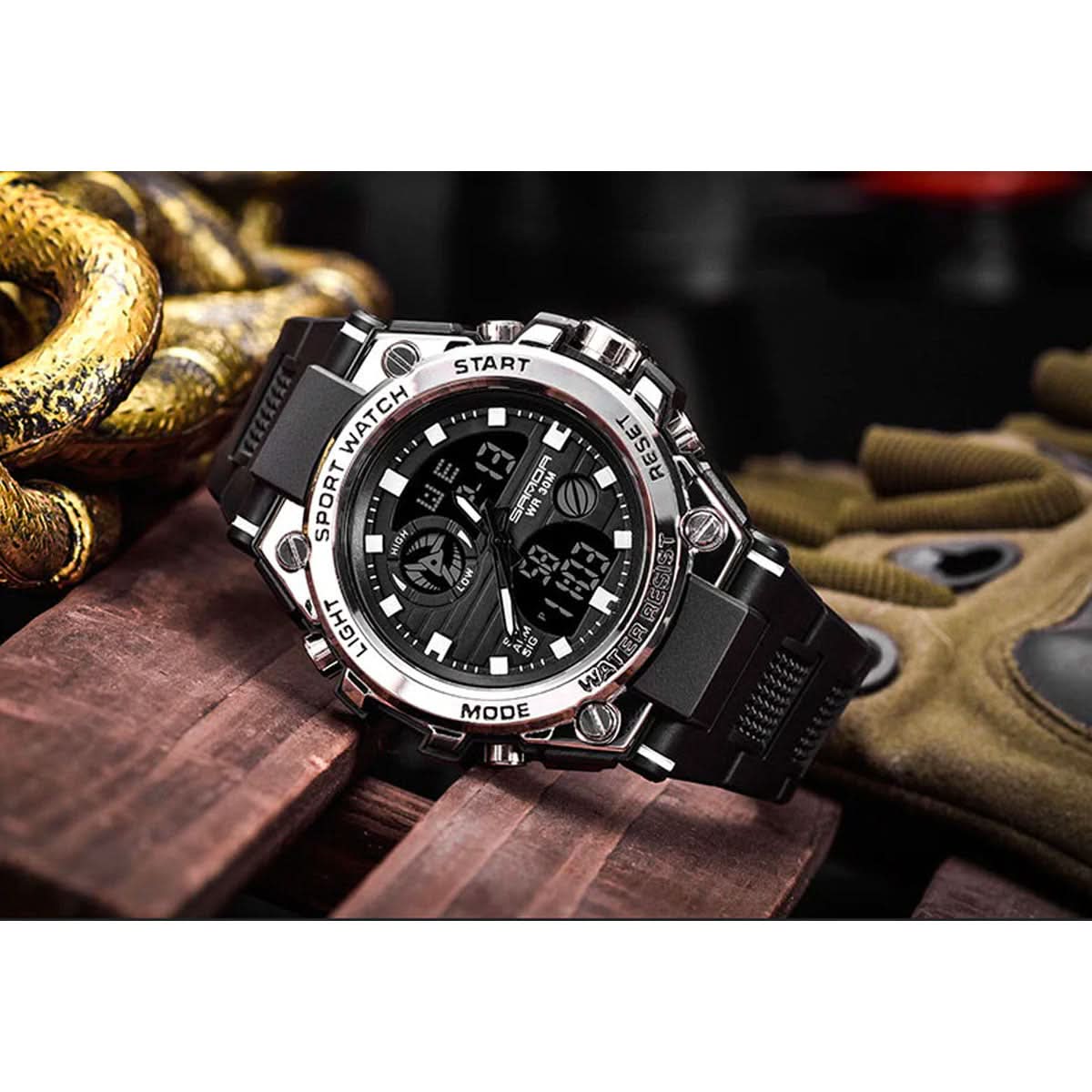 Men's Watch Dual Analog & Digital 98-Foot Water-Resistant Silicone Band