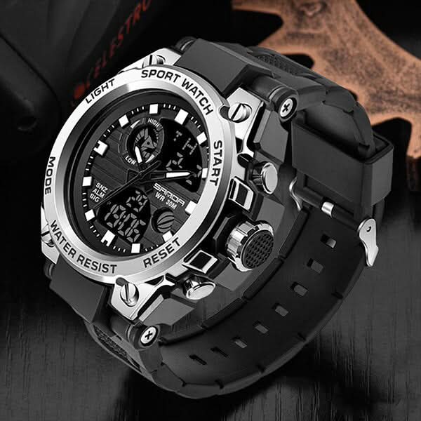 Men's Watch Dual Analog & Digital 98-Foot Water-Resistant Silicone Band