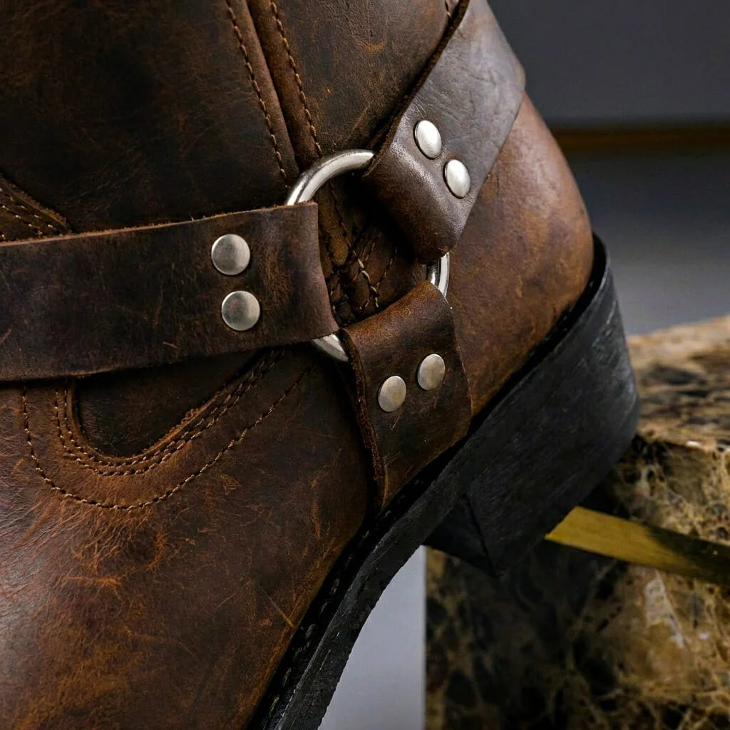 Men's Western Boots Handmade Leather Harness Buckle Cushioned Insole