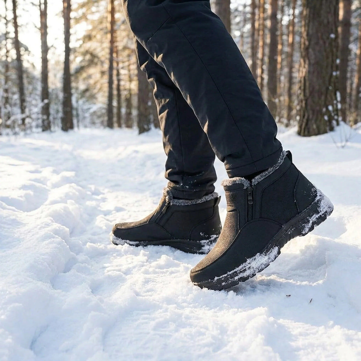 Men's Winter Boots Cowhide Leather Fur-Lined Non-Slip Sole