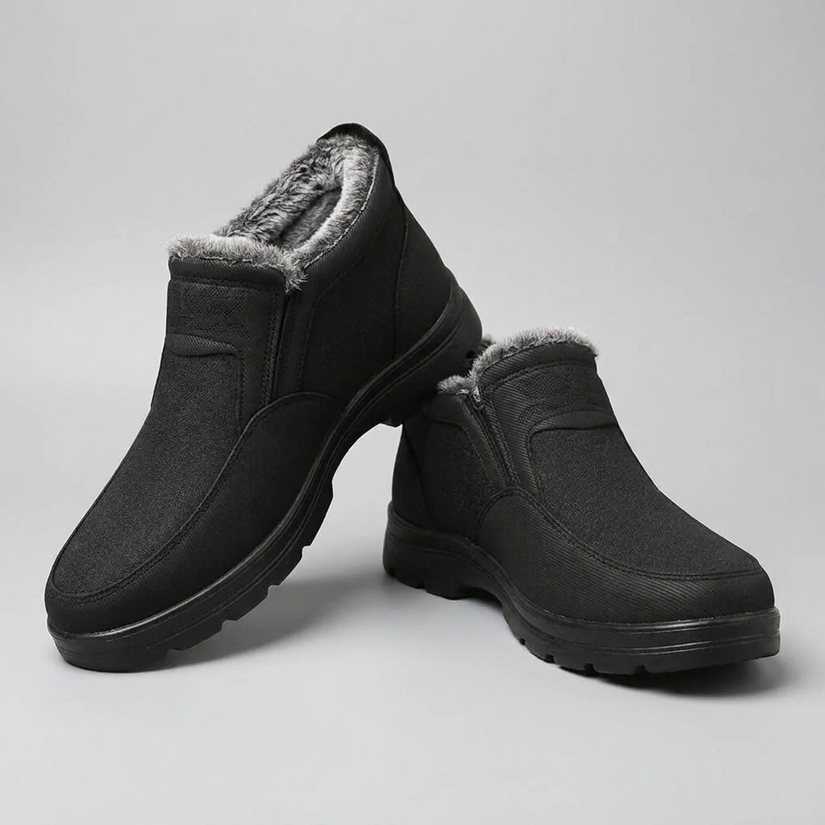 Men's Winter Boots Cowhide Leather Fur-Lined Non-Slip Sole
