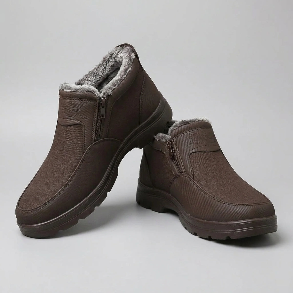 Men's Winter Boots Cowhide Leather Fur-Lined Non-Slip Sole