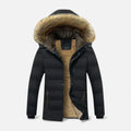Men's Winter Jacket Quilted Fleece-Lined Faux Fur Hood