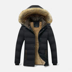 Men's Winter Jacket Quilted Fleece-Lined Faux Fur Hood