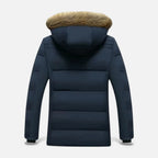 Men's Winter Jacket Quilted Fleece-Lined Faux Fur Hood