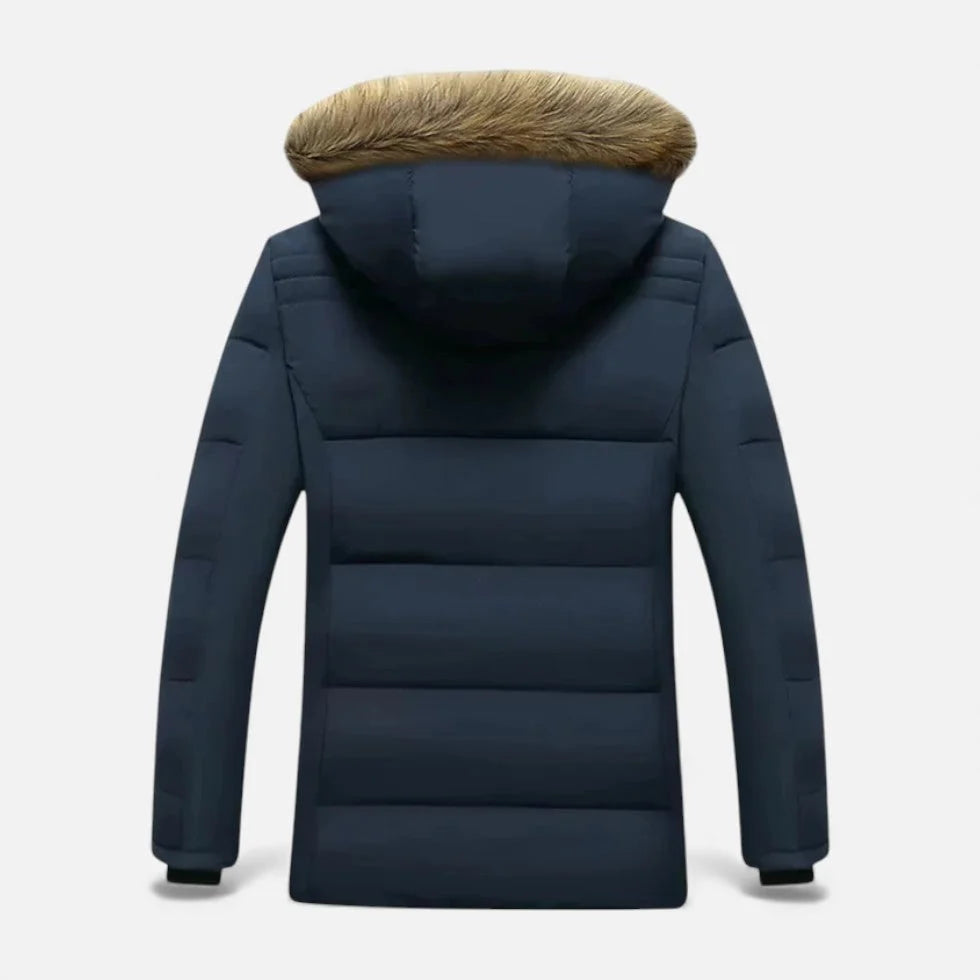 Men's Winter Jacket Quilted Fleece-Lined Faux Fur Hood