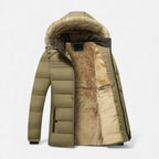 Men's Winter Jacket Quilted Fleece-Lined Faux Fur Hood