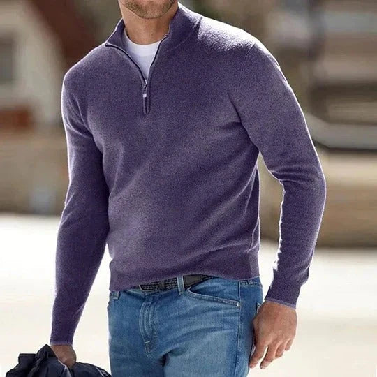 Men's Zip Sweater Cashmere Lightweight Regular Fit