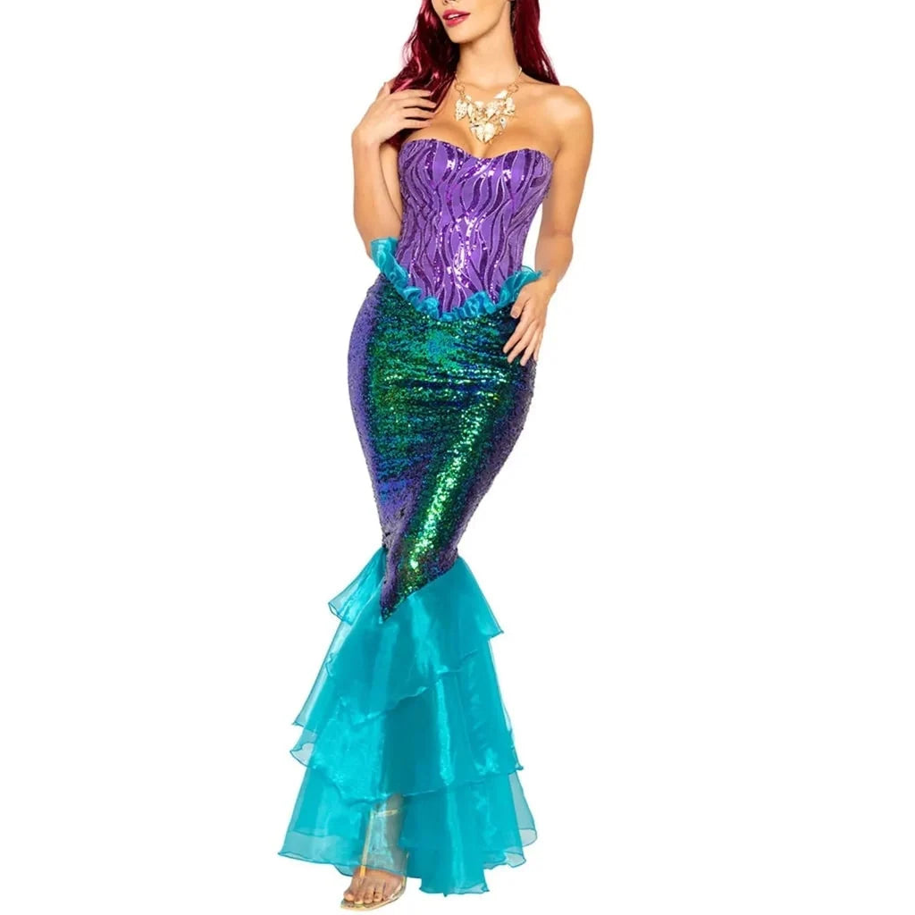 Mermaid Costume Strapless Sequin Sweetheart Lace-Up Back