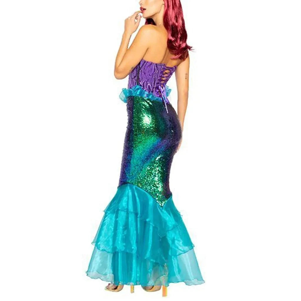 Mermaid Costume Strapless Sequin Sweetheart Lace-Up Back