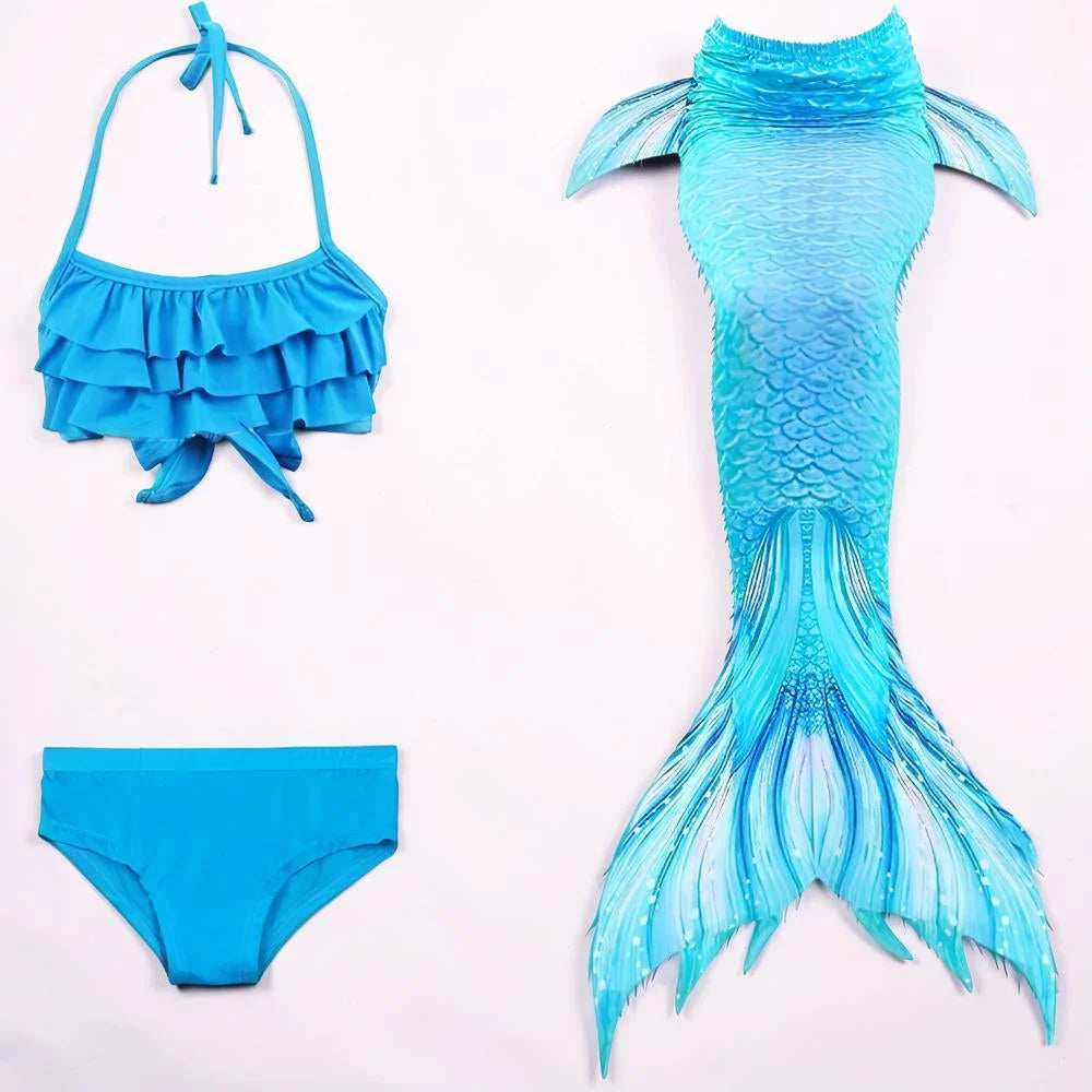 Mermaid Swim Set Three-Piece Removable Tail Ocean Print