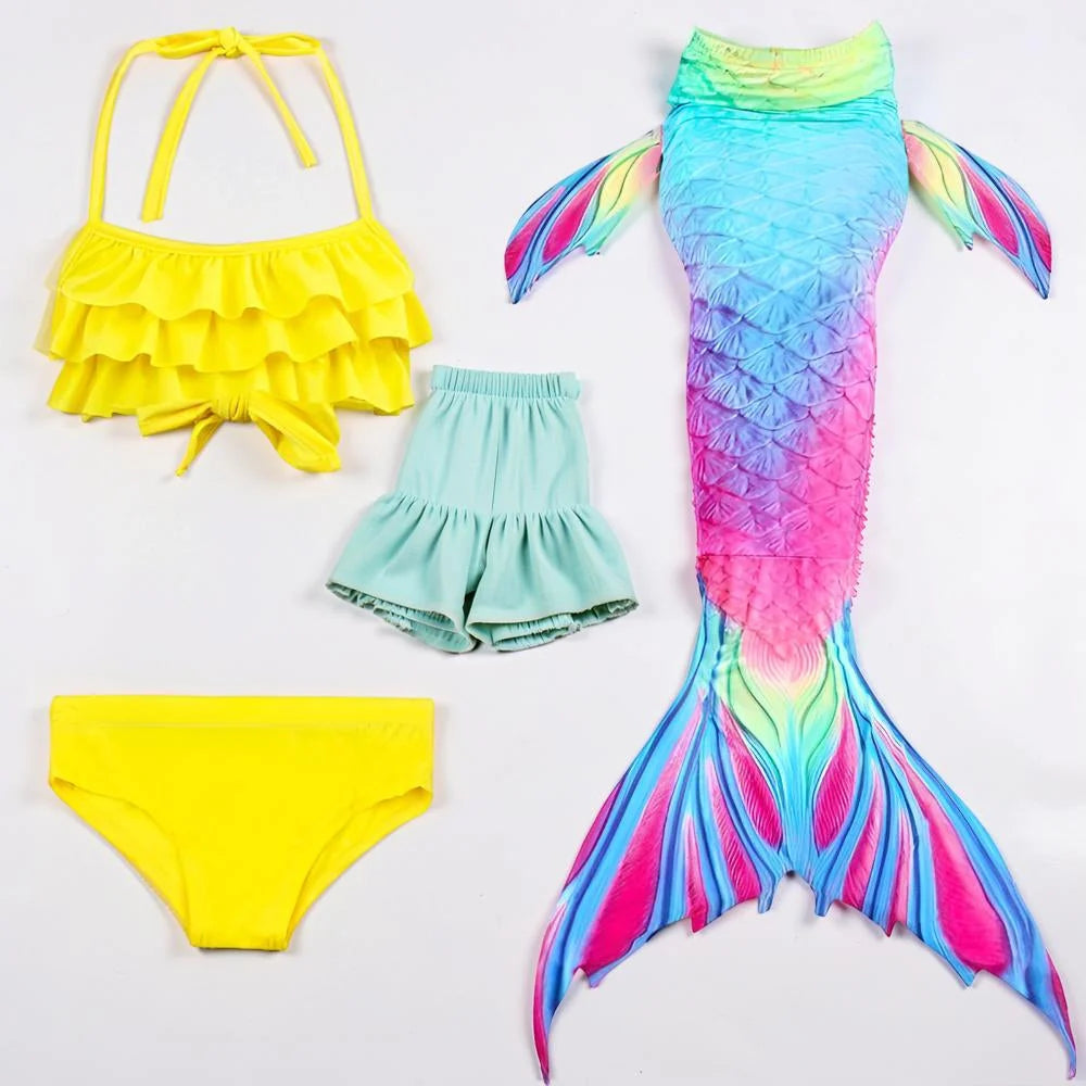 Mermaid Swim Set Three-Piece Removable Tail Ocean Print