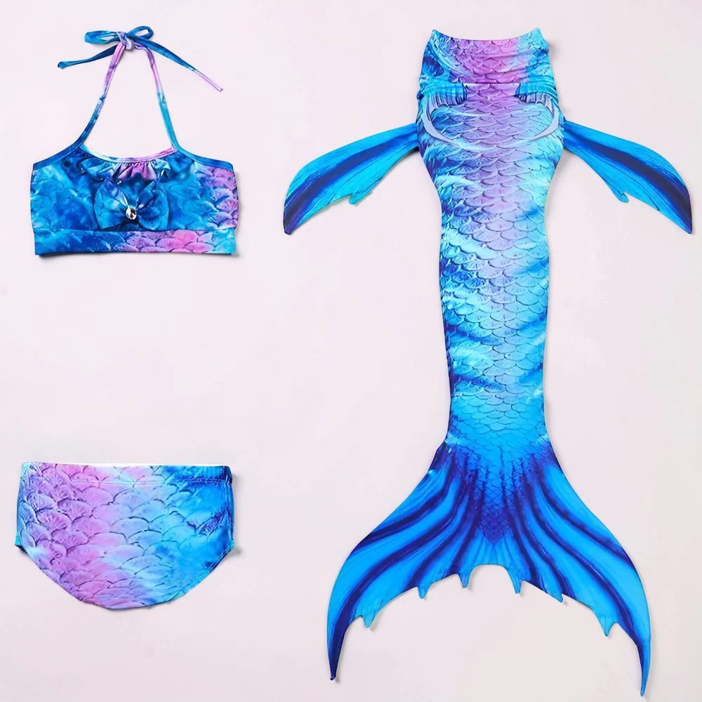 Mermaid Swim Set Three-Piece Removable Tail Ocean Print