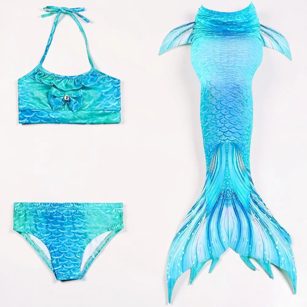 Mermaid Swim Set Three-Piece Removable Tail Ocean Print