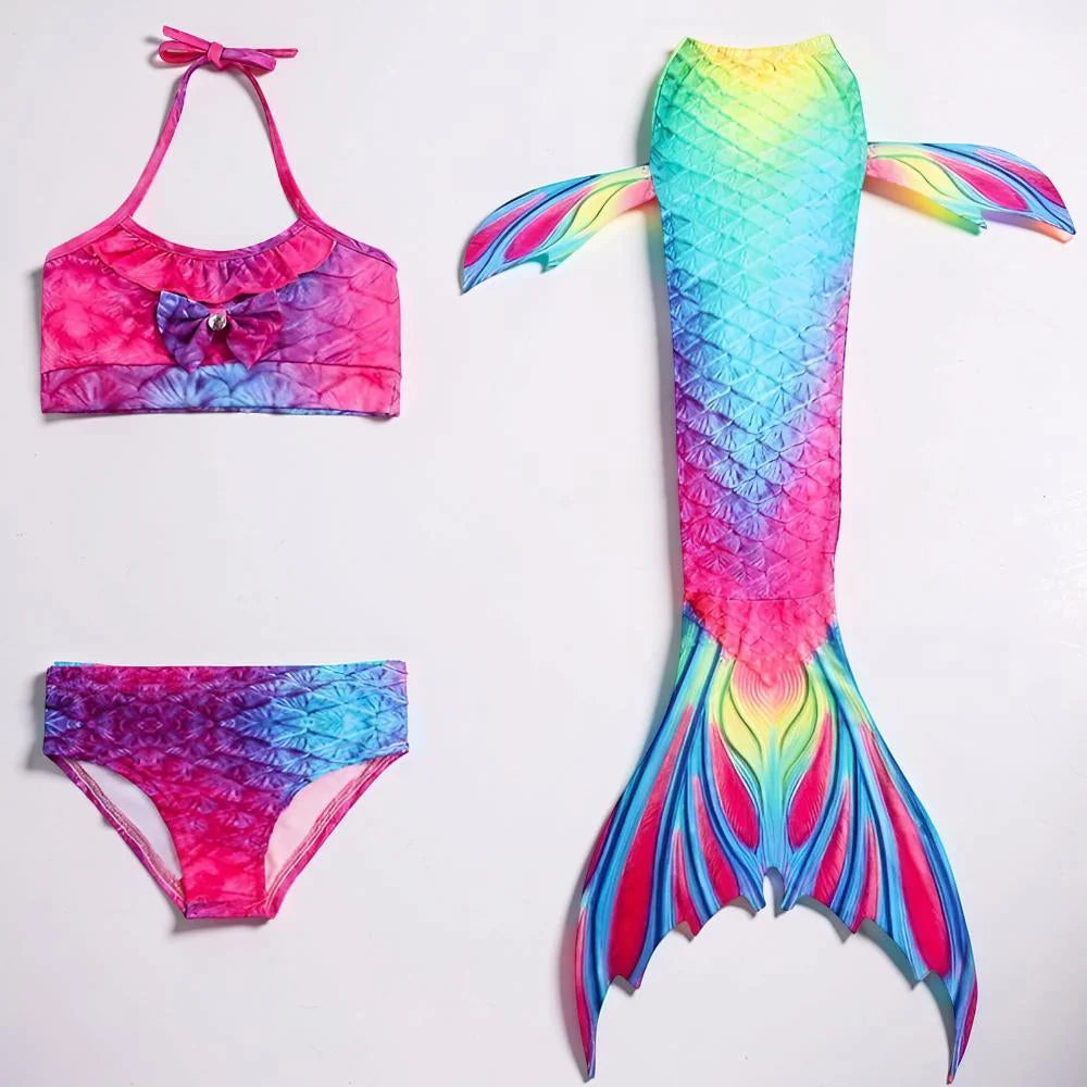 Mermaid Swim Set Three-Piece Removable Tail Ocean Print