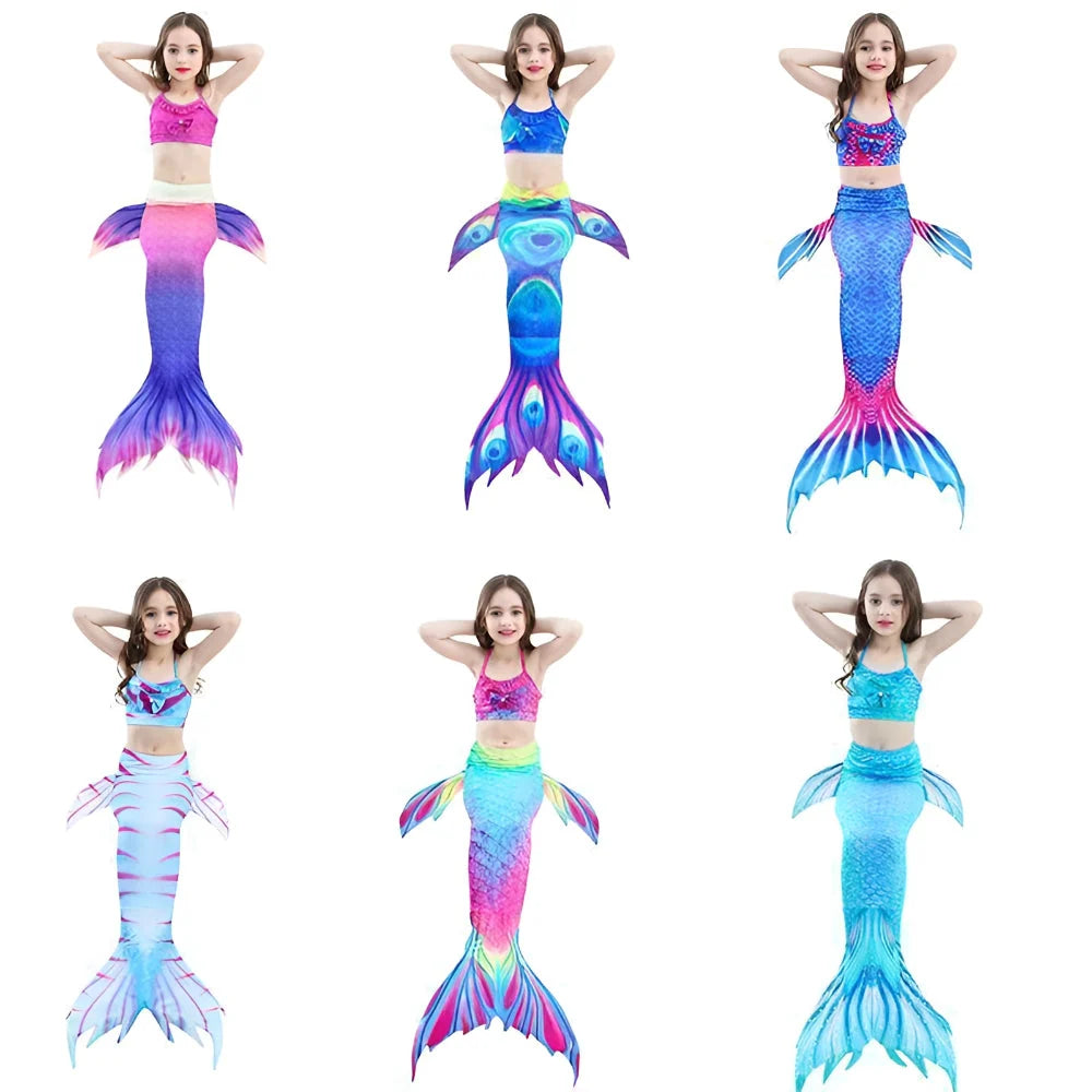 Mermaid Swim Set Three-Piece Removable Tail Ocean Print