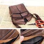 Messenger Bag Cowhide Leather Multiple Pockets