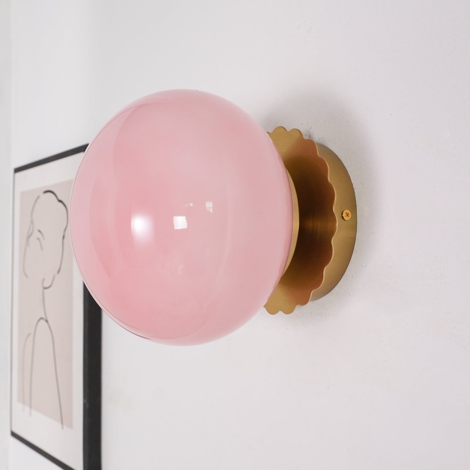 Metal Frame & Pink Glass Wall Sconce