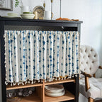 Microfiber Blend Blue Inkblot Tassel Fringe Cabinet Curtain (Multiple Sizes)