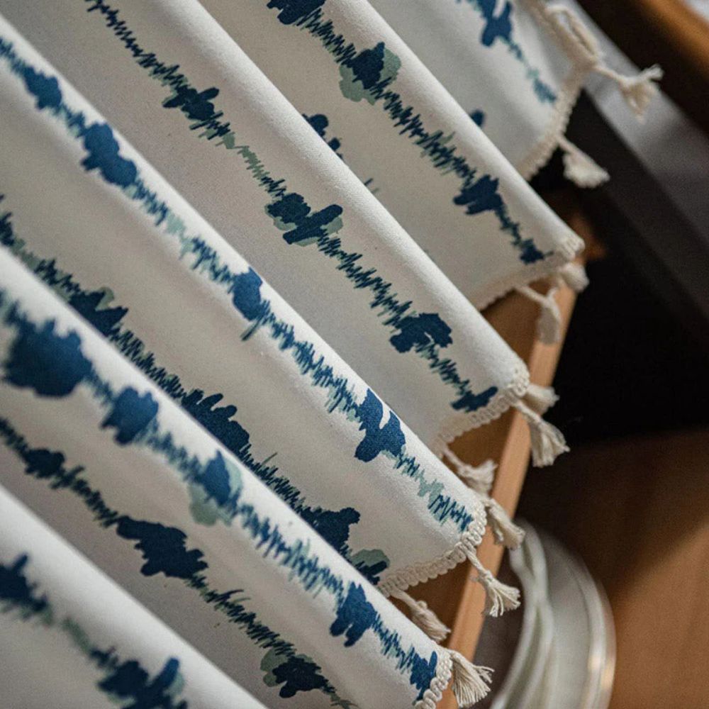 Microfiber Blend Blue Inkblot Tassel Fringe Cabinet Curtain (Multiple Sizes)