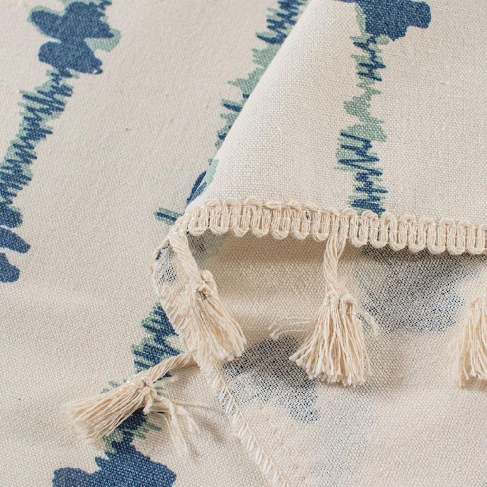 Microfiber Blend Blue Inkblot Tassel Fringe Cabinet Curtain (Multiple Sizes)