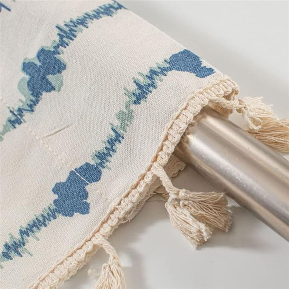 Microfiber Blend Blue Inkblot Tassel Fringe Cabinet Curtain (Multiple Sizes)