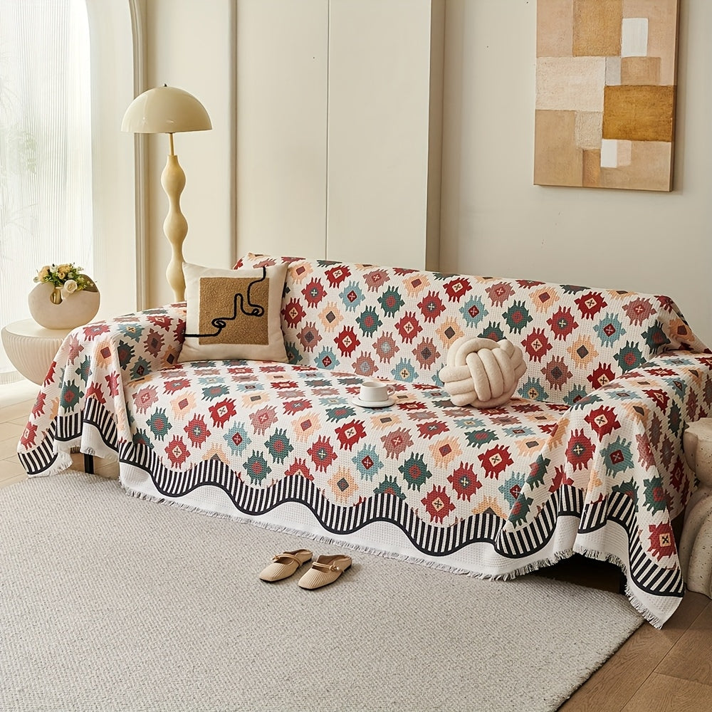 Microfiber Blend Geometric Sofa Throw Cover (Machine Washable)