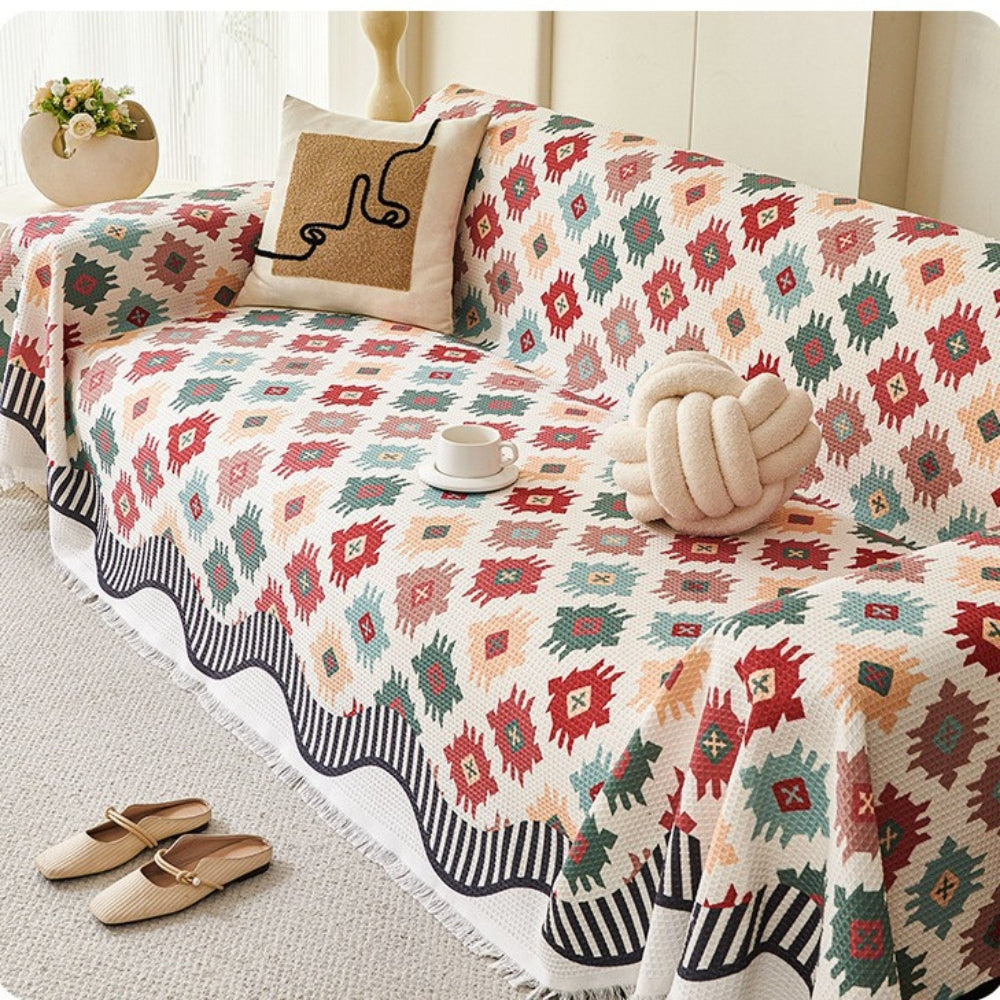 Microfiber Blend Geometric Sofa Throw Cover (Machine Washable)