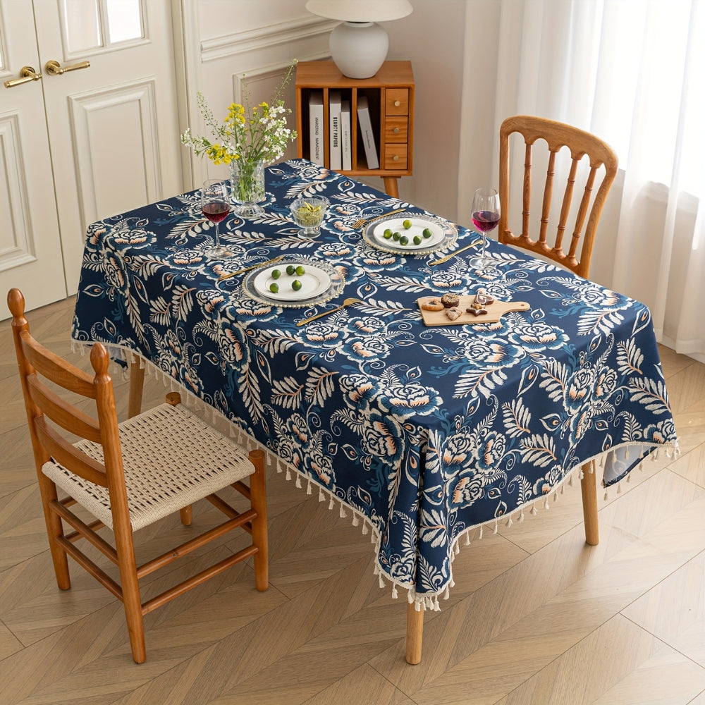 Microfiber Boho Floral Tablecloth (Tassel Trim)