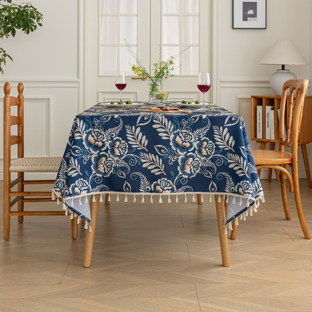 Microfiber Boho Floral Tablecloth (Tassel Trim)